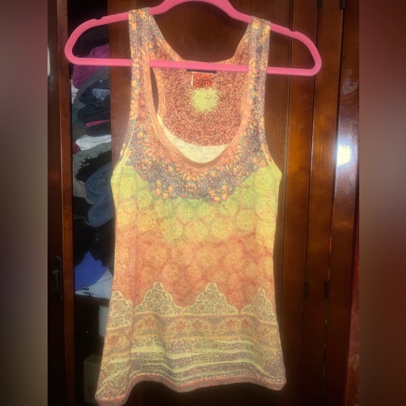 Orange/Yellow Indian Pattern Small Stretchy Racerback Tank - Picture 1 of 12